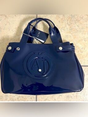 “Armani Jeans Exchange” Blue Glossy Patent Leather Tote.